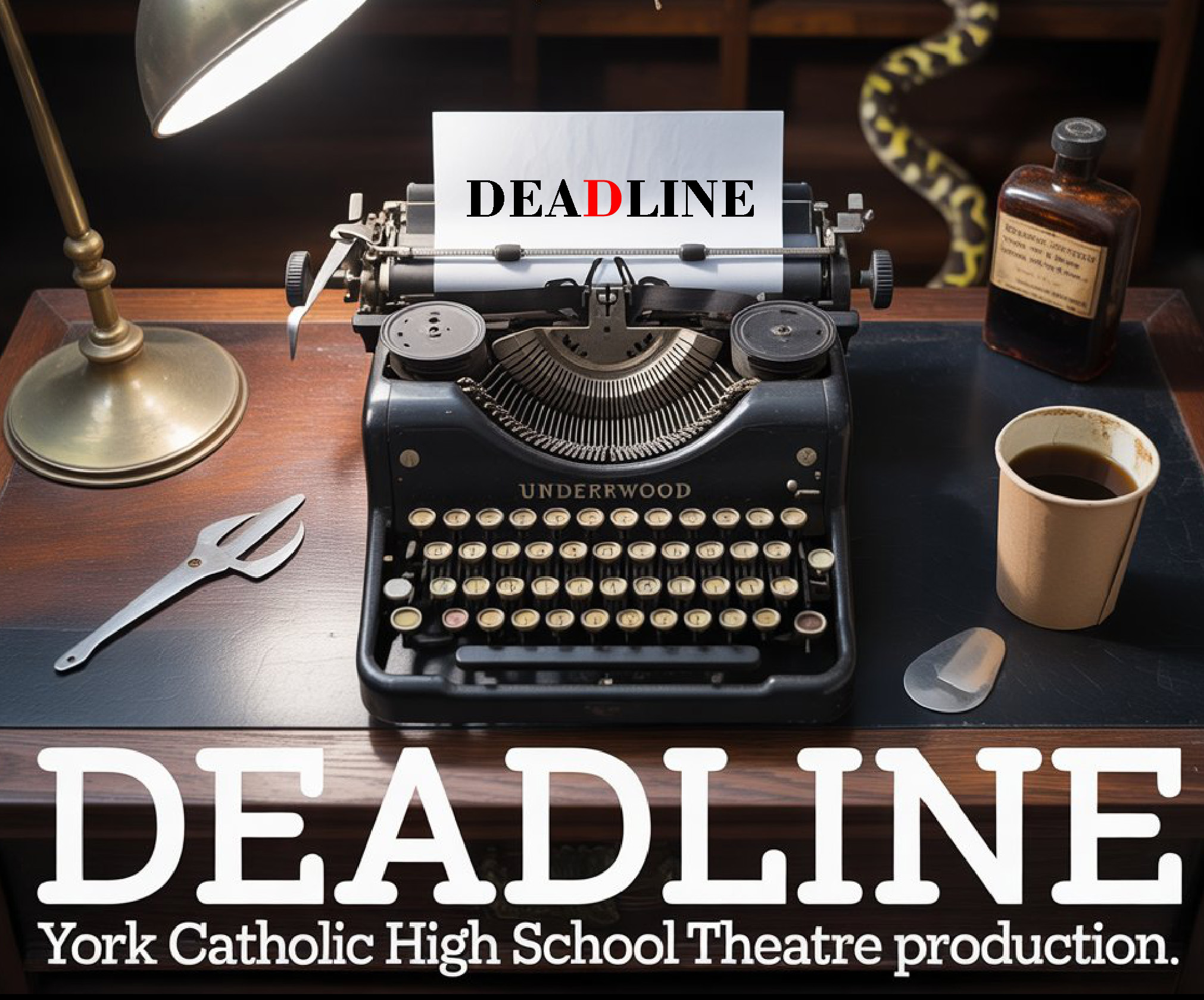 deadline wording with typewriter in background